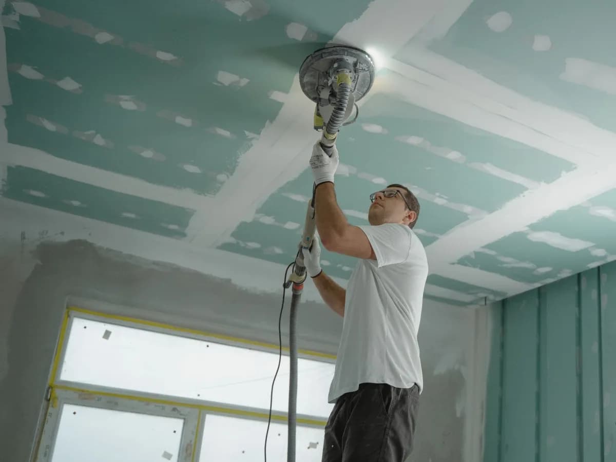 Water-stained drywall ceiling indicating water damage