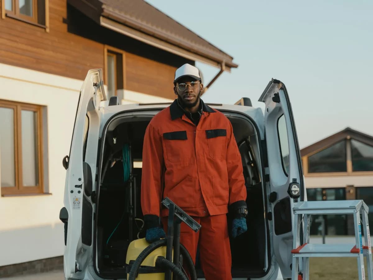Work van loaded with gutter cleaning tools