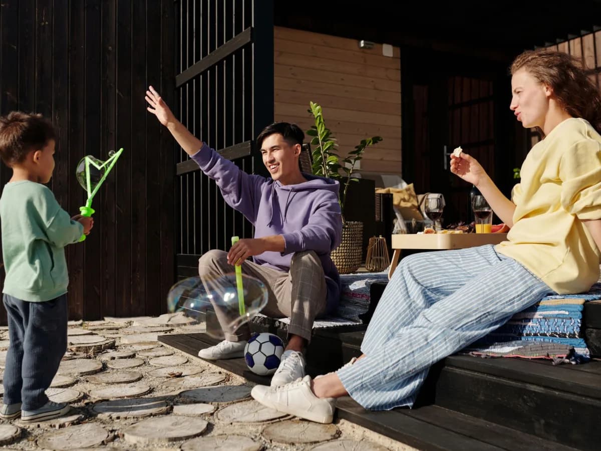 Family enjoying their newly repaired deck