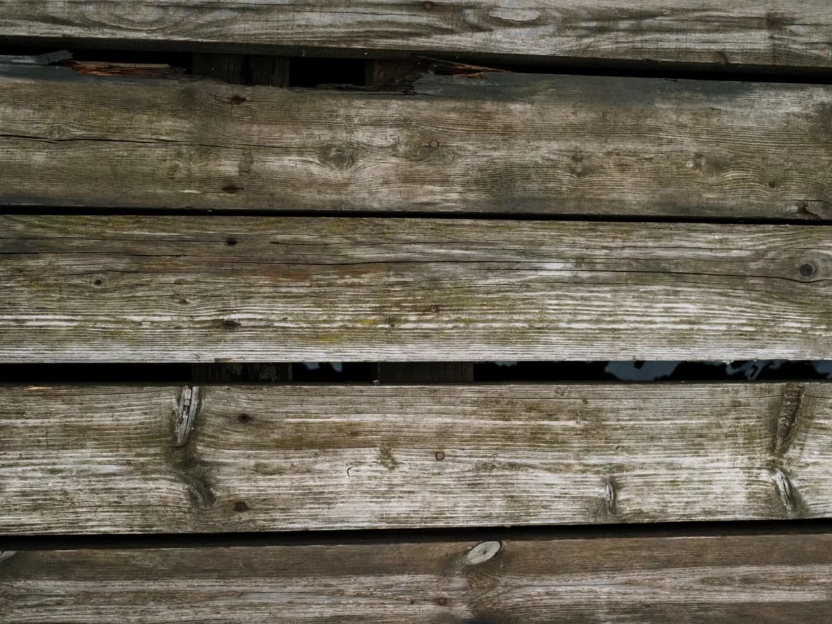 Close-up of damaged deck boards