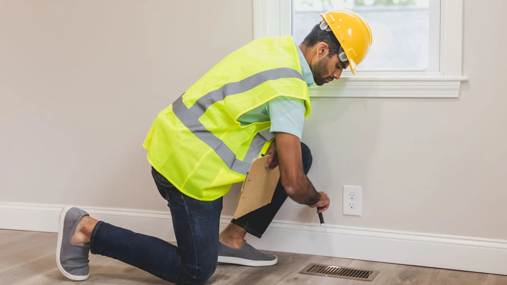 Technician inspecting dryer vent