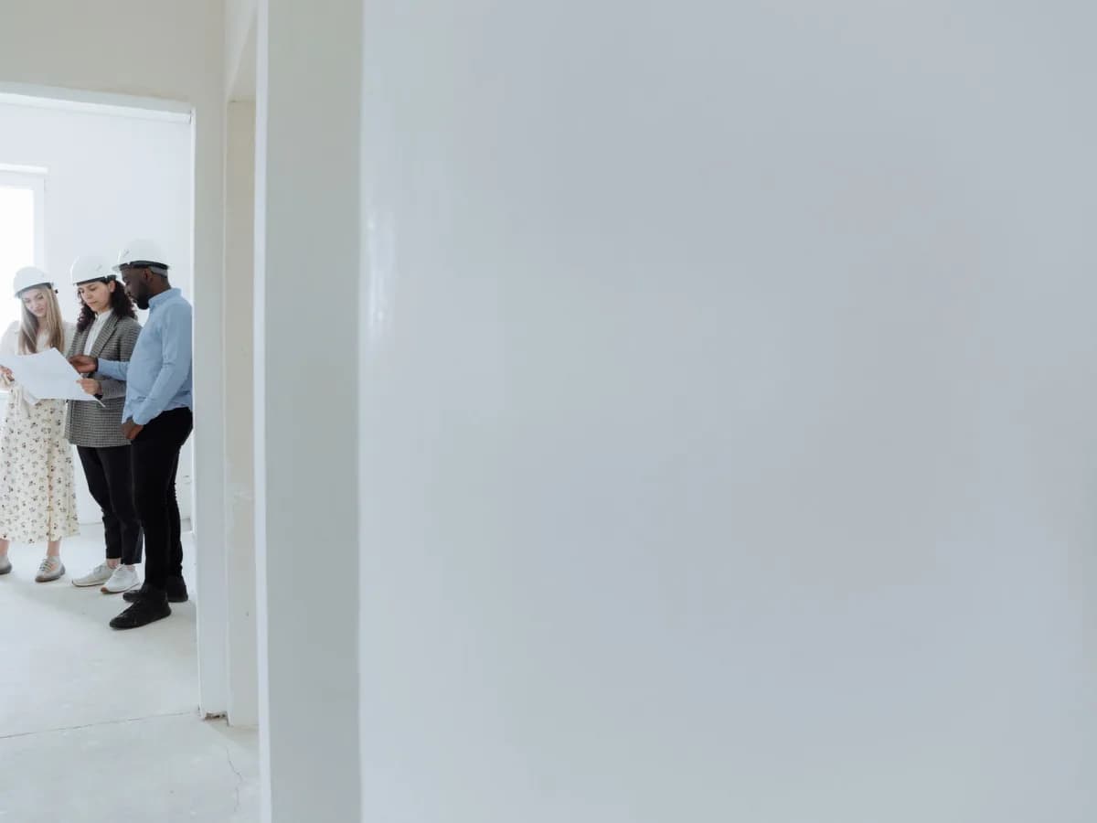 Homeowner consulting with contractor about bathroom fan