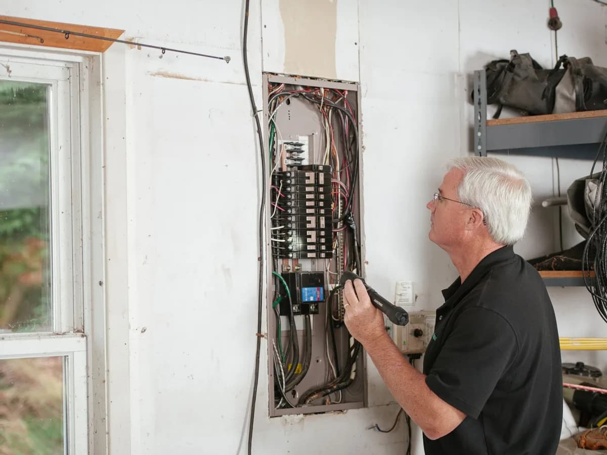 Electrician checking wiring for safety