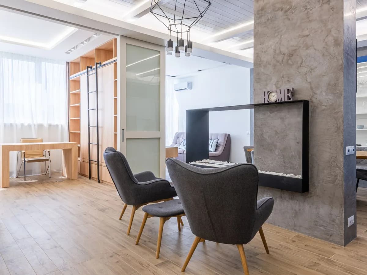 Mounted shelf with decor in living room