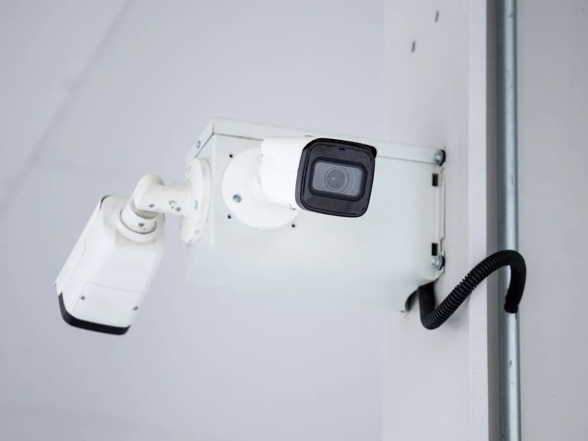 Installed security camera capturing a residential street