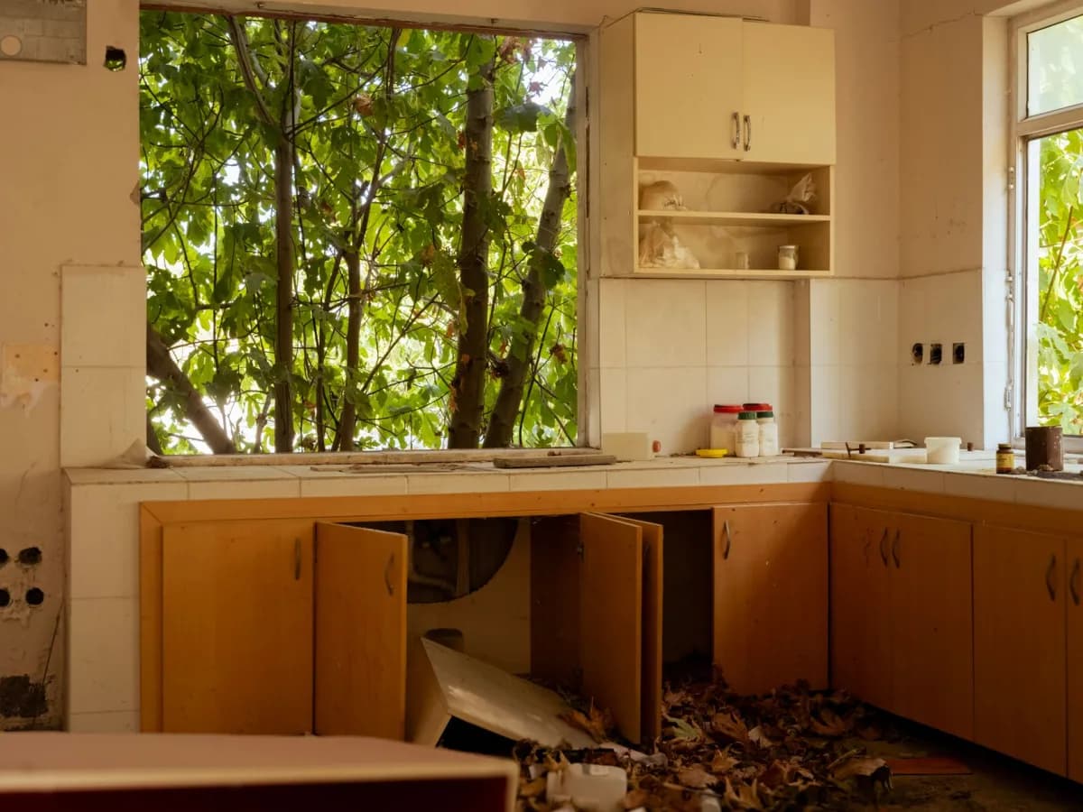Damaged kitchen cabinet needing repair