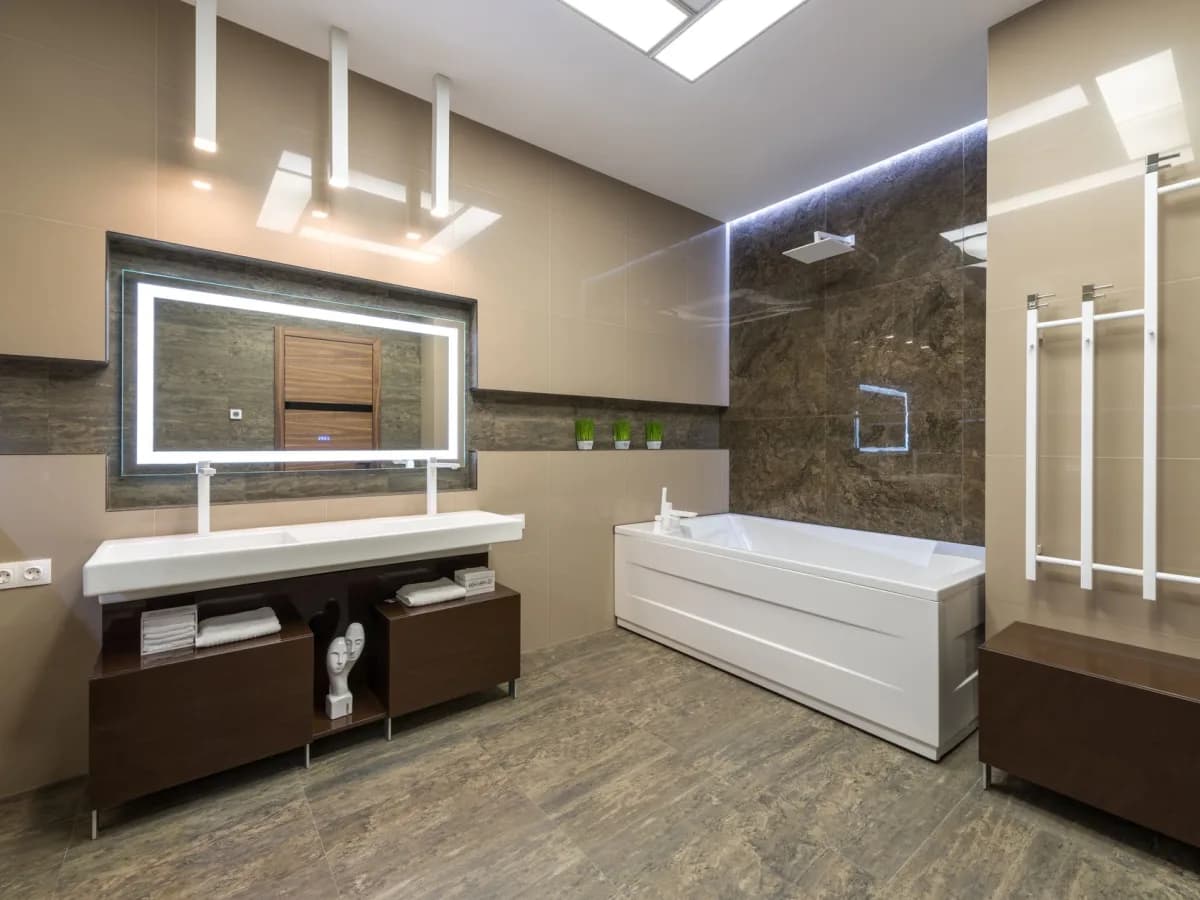 Contractor preparing for bathroom tile installation