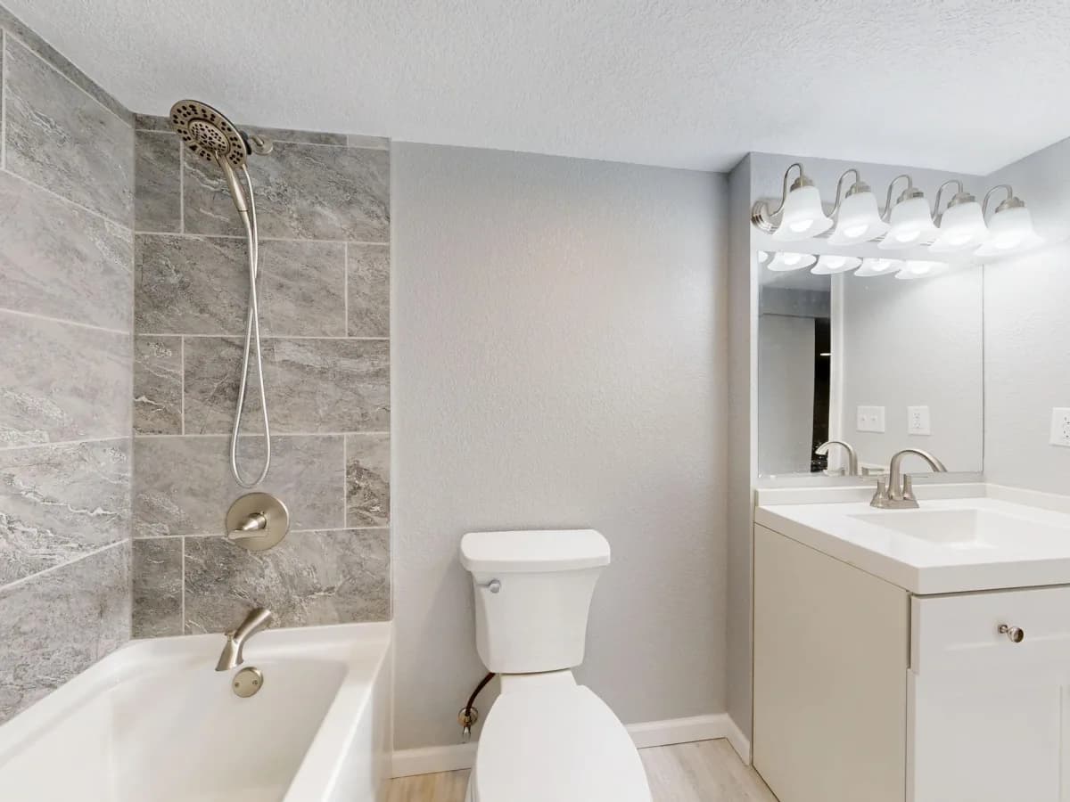 Newly renovated bathroom showcasing modern features