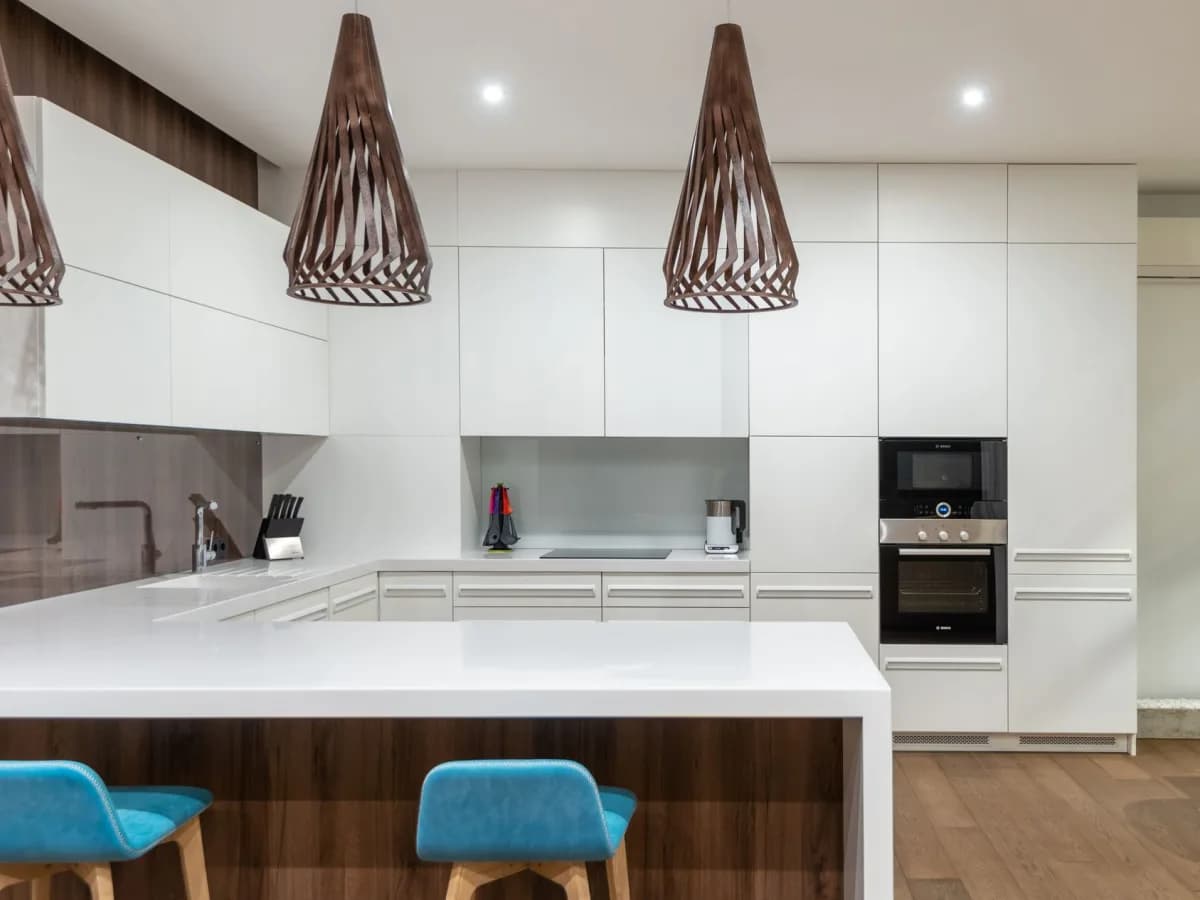 Close-up of kitchen cabinet installation