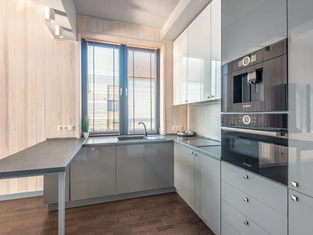 Newly renovated kitchen with modern cabinets