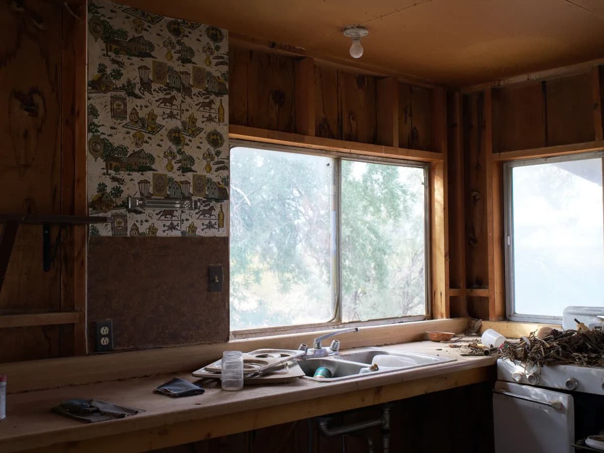 Damaged kitchen countertop with measurements