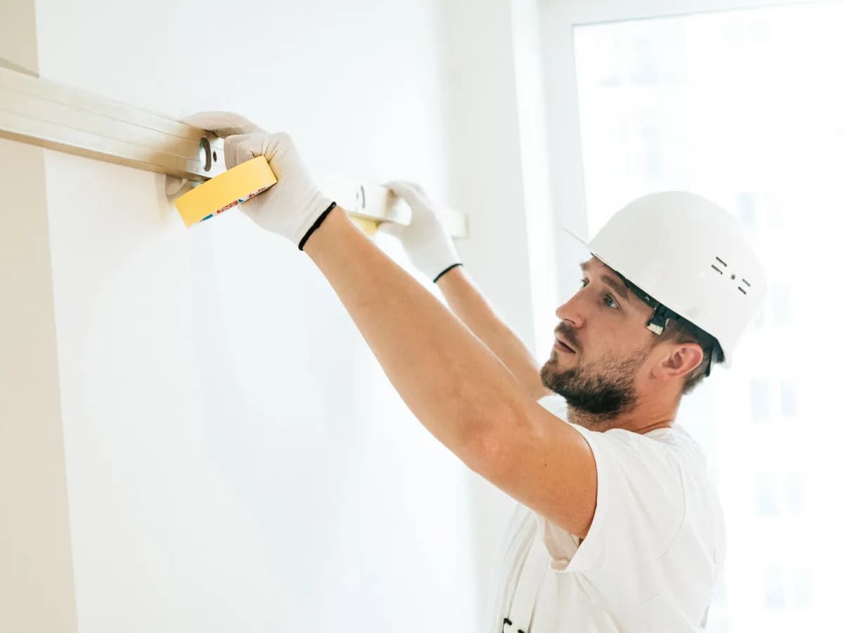 Contractors installing new kitchen cabinets